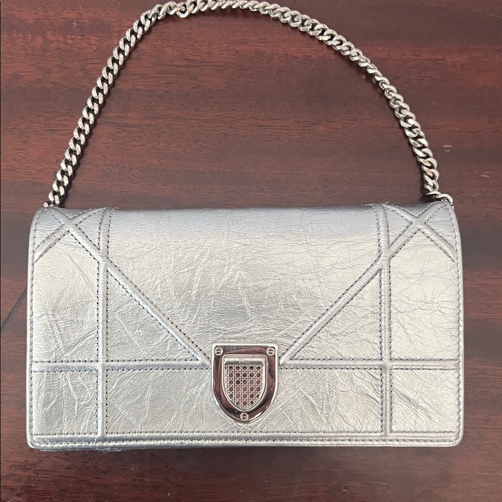 Christian Dior Metallic Ceramic Effect Wallet on Chain clutch